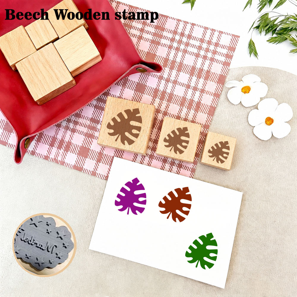 Cool Reverse Monstera Leaf Wooden Rubber Stamp for Journals